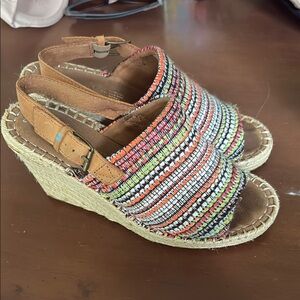 Women's Red Multi Monica Woven Jute Wedges, Size  7.5